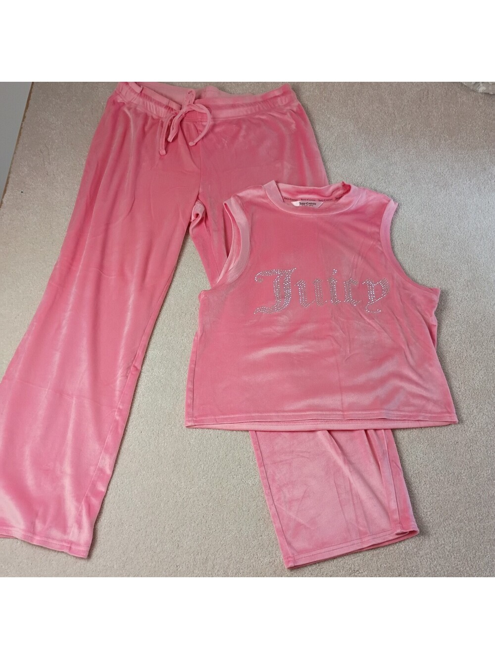 Juicy Couture Tracksuit Women XL Pink Pants Tank Velour Y2K Baby Doll Lounge Set